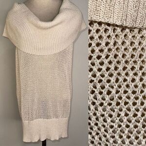 Cache Neutral Metallic Open Knit Sleeveless Sweater Silk Blend Womens Large